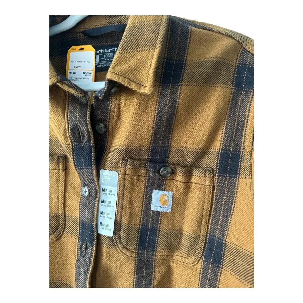 Carhartt Womens Loose Fit Brown/Black Twill Plaid Shirt, Med - Picture 4 of 9